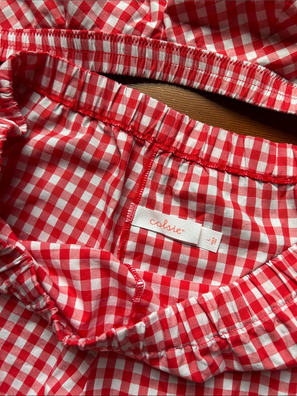 Colsie Red Gingham Lace-Trim Bralette & Shorts Set - Picture 2 of 3